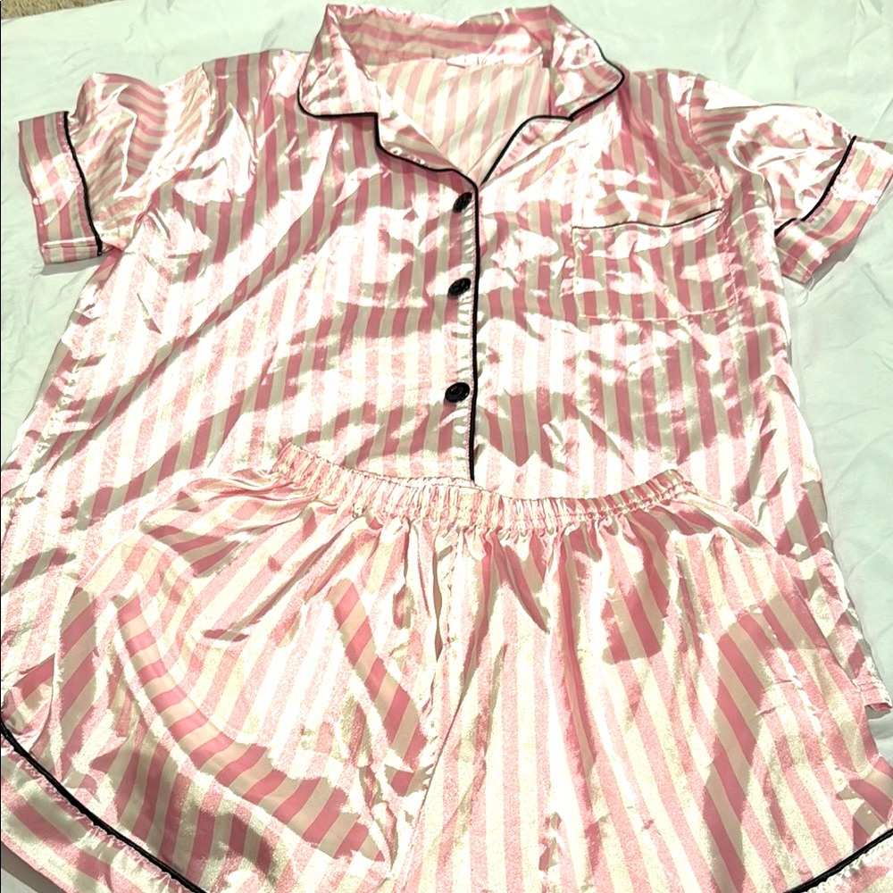 Pink Striped silk Pajamas
